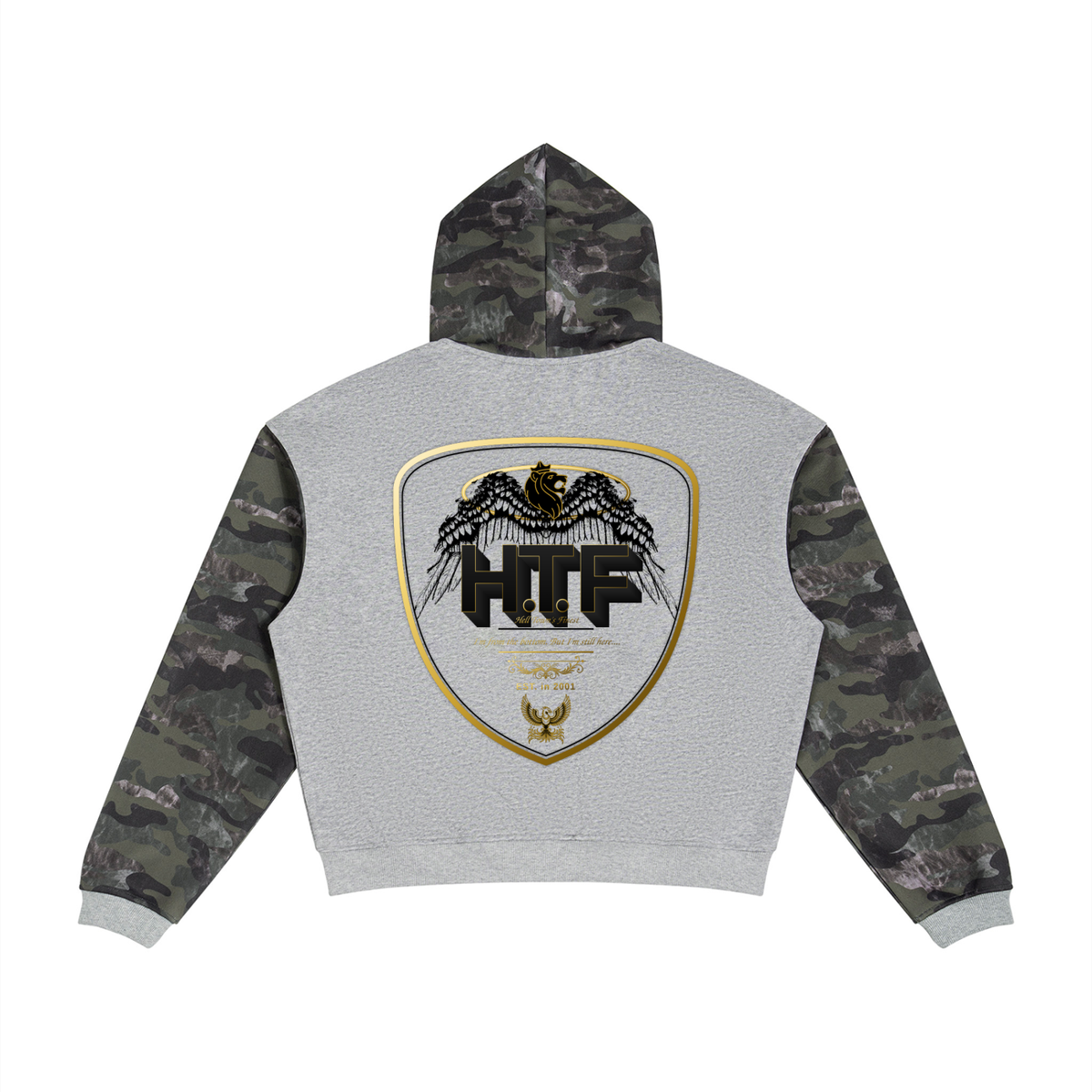 Unisex Colorblock Camo Full Zip Boxy Hoodie
